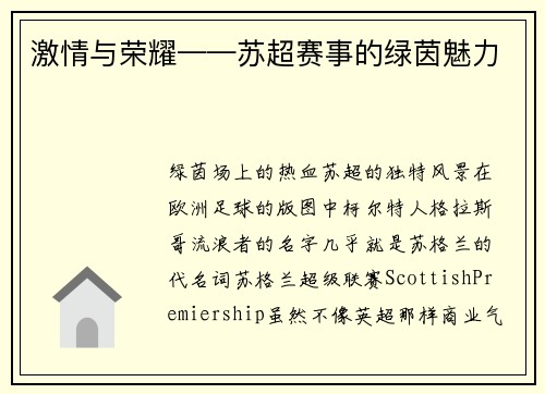 激情与荣耀——苏超赛事的绿茵魅力