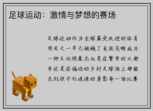 足球运动：激情与梦想的赛场